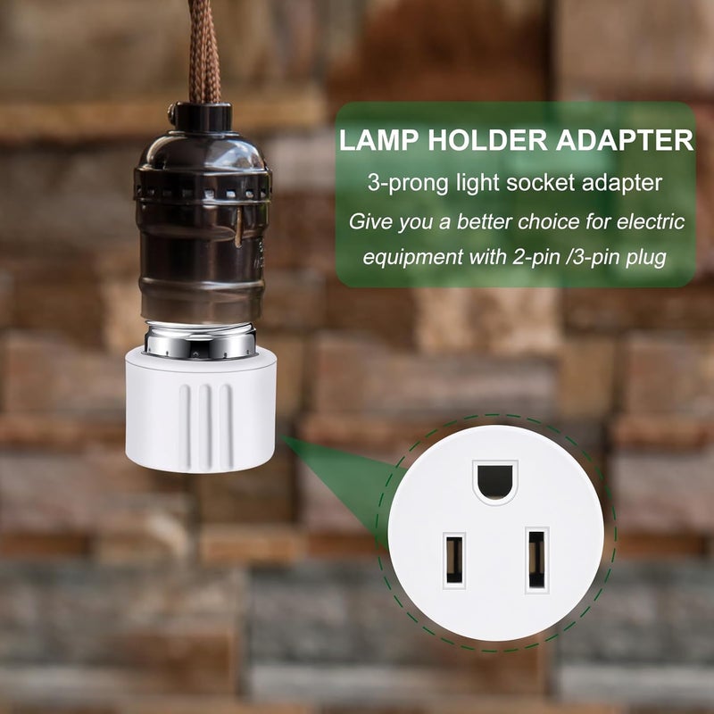 EMNOOTI Outlet Light Socket Adapter,Screw in Outlet Socket,E26 Light Bulb to Outlet Socket Converter,Light Bulb Plug Adapter for Porch Light Socket,Camera,Garage Light (2) - Image 5